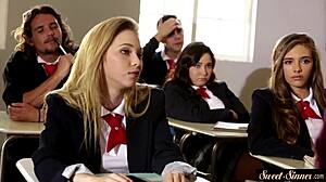 Teen beauty rides stepbrother's hard cock