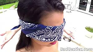 Nice Tits Girl Rubs Pussy in Group Lesbian Party