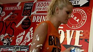 european lesbians wrestle with food before oral sex