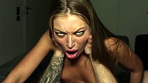 Top escort Dina Joy receives intense sex with deepthroat and riding.