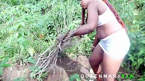 Intense bush encounter harvesting palm fruits leads to helping her fetch firewood and rewarding with hardcore fucking