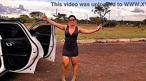 Just a bit of the interview before outdoor roadside anal fucking with creampie on sheer lingerie