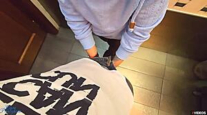 Stranger cums in my pantyhose in restaurant toilet!