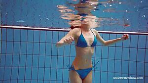 Martina flaunts tight pussy in blue bikini underwater