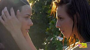 Two Lesbians Run Through Outdoor Field Then Have Passionate Sex