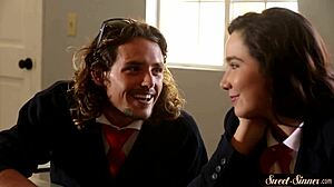 Teen beauty rides stepbrother's hard cock