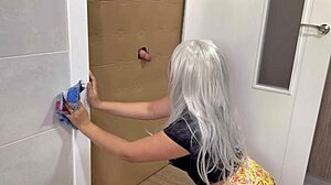 Beautiful latina milf sucks monster cock in gloryhole