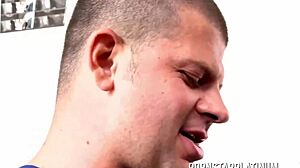 Perfect shape model sensual jane poses with a huge prop fella