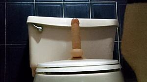 Riding dildo before taking shower