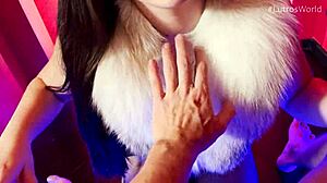 chubby babe gives pov blowjob with deepthroat and handjob on big cock