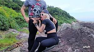 Stepsister on Vacation Taken to Beach for Intense Dick Sucking