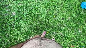 Brunette amateur tries outdoor masturbation in the forest for the first time this year.