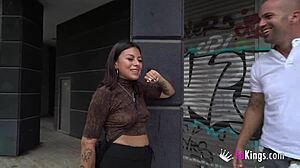 public-loving anty shows her blowjob skills next to the train tracks