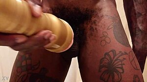 Hallelujah Johnson dominates with her gold fleshlight in bdsm slave play