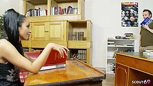 Big boobs teacher Romana Ryder gets fucked hard by co-worker in classroom