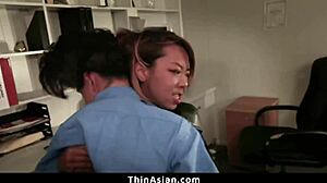 sexy asian teen ties a security guard to an office chair and uses his body for a secret sex romp - thinasian