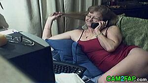 Lovely granny with glasses in free webcam porn video
