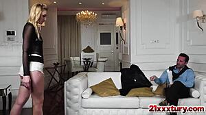 Sexy blonde Lulu Love fucks David's cock