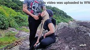 Stepsister on Vacation Taken to Beach for Intense Dick Sucking