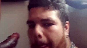 Black stepfather dominates chubby guy at window