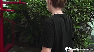 Sexy vixen restrained outdoors tickled hard begging for more action