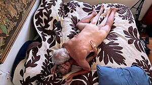 cougar wife bent over on hawaiian quilt for doggystyle fuck