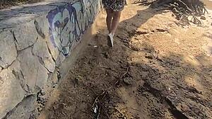 Young girl flashes pussy on public beach!