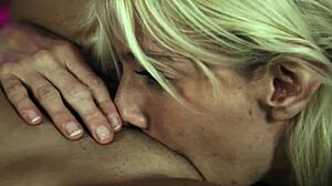 Brunette Lesbian Client Gets Nipples and Wet Pussy Licked by Busty Blonde Masseuse Kenna James Scarlett Alexis