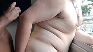 Black stepfather dominates chubby guy at window