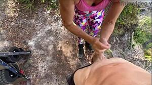 Hot Skinny Blonde Jerks Off In Woods, Bikers Watch?