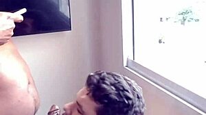 Black stepfather dominates chubby guy at window