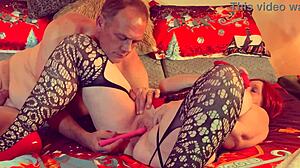 Granny enjoys christmas treats with a stick