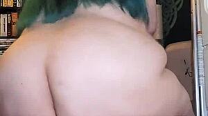 Amateur BBW rides torso, ass shaking, using dildo in homemade scene