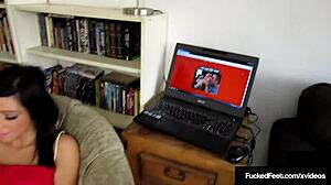 Brunette Hottie Layla Lopez Uses Wrinkled Feet for Intense Footjob on Cock