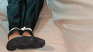 Korean Girl in Self Bondage with Socks Before Taking a Nap