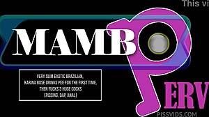 very slim brazilian karina rose drinks pee first time, then fucks three huge cocks