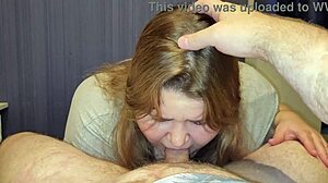 Cute chubby stepsister in rose bra swallows cock deep for first time