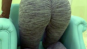 young teen babe teases her sugar daddy by doing sexy poses after intense workout in tight leggings