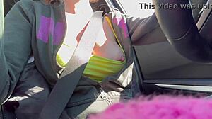 artemisia love flashes her big boobs on a sexy italian milf car ride