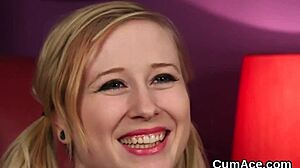 Naughty Stunner Gets Jizz Shot On Her Face Swallowing All The Ejaculate