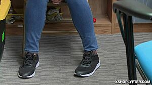 Blonde shoplifter bent over office desk takes dick in tight pussy