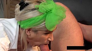 Pissy artist performs blowjob and swallows cum