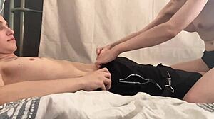 19 year old blonde girl gives blowjob to roommate