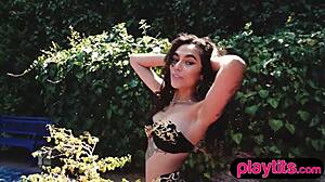 petite hairy babe strips to flaunt her perky small 18+ tits outdoors... oops!