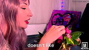 cute bitch sucks huge rubber dildo passionately and rides it on wet pussy