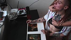 Bodybuilder Roughly Fucks Tight Pussy on Desk No Mercy
