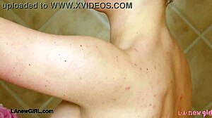 drop dead gorgeous blonde milf steps into steamy shower for horny photoshoot