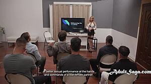 Blonde Bimbo Instructs Rough Gangbang Orgy in Hands-On Sex Workshop