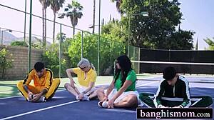 tennis game with two gorgeous milfs turns into hot foursome