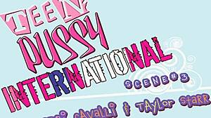 Interracial lesbian couple eats pussy and bangs with a dildo in heels.